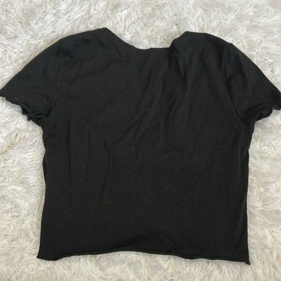 Black Ruched V-Neck Crop Top | Cropped Top | Black Crop Top | Ruffle Sleeve - Picture 4 of 5